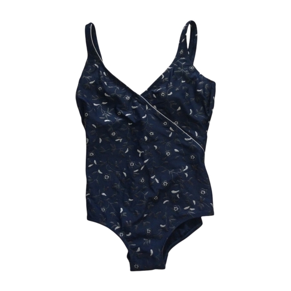 Vintage 90s Gottex Navy Floral Print One Piece Swimsuit - Picture 1 of 11